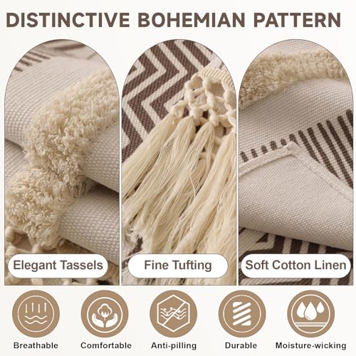 VC Life VClife Boho Couch Cover Cotton Linen Tufted Sofa Cover with Tassel, Dog Couch Cover for 3 Cushion Couch Sofa Non Slip Sofa Cover for Living Room, 35.4x82.7 inch - Image 3