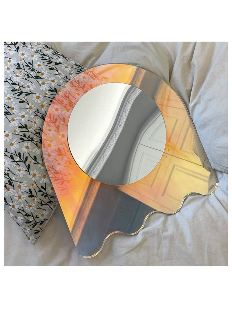 Arabest Tabletop Acrylic Mirrors ，Frameless Irregular Wavy Aesthetic Vanity，Funky Desk Mirror Decorative for Living Room Bedroom Office and Home Decor Mirrors(40*38cm) - Image 1