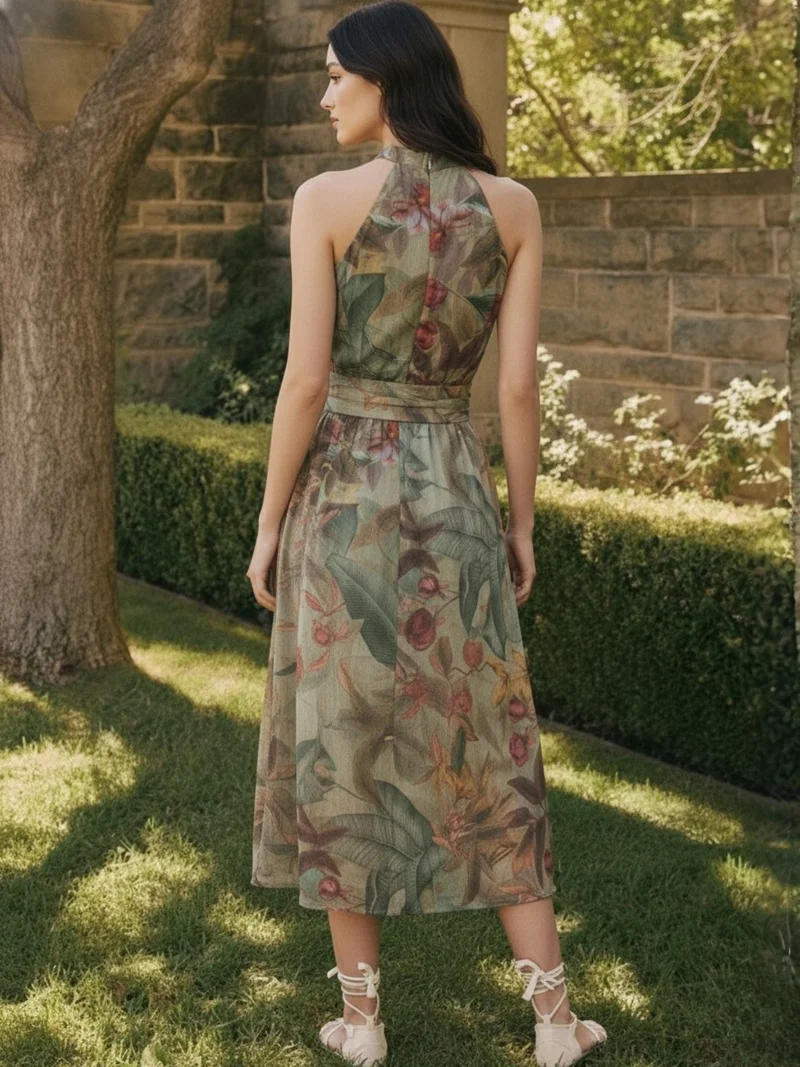 Outzidr  Green Printed  halter-neck maxi dress for Women | Best Price UAE
