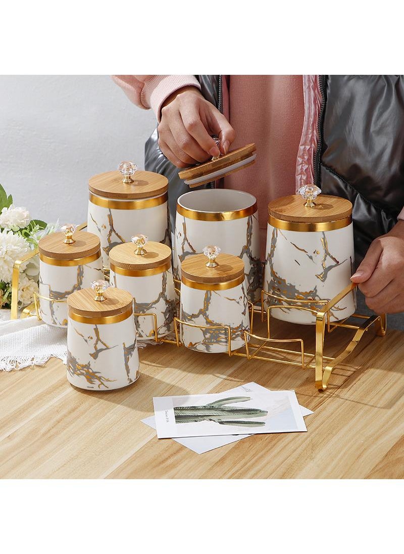 Y&D Nordic Household Kitchen Storage Bamboo Cover Ceramic Sealed Jar Suit  - Image 3