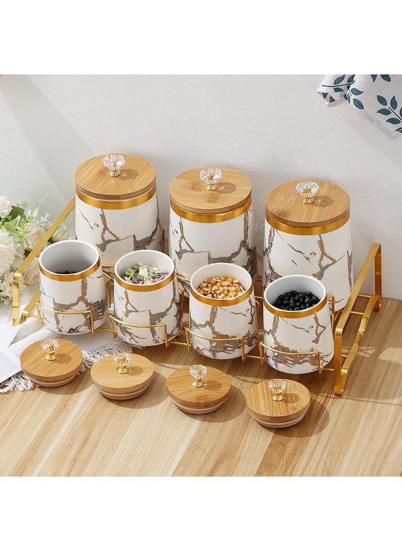 Y&D Nordic Household Kitchen Storage Bamboo Cover Ceramic Sealed Jar Suit  - Image 2