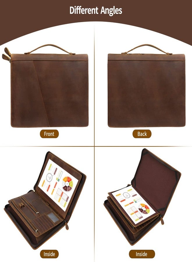 Ringsun Genuine Leather Portfolio Organizer for Men Women with Handle, Full Grain Leather Padfolio Folder with Zipper Business Resume Portfolio for 12.9" iPad, Brown, RS118 - Image 5