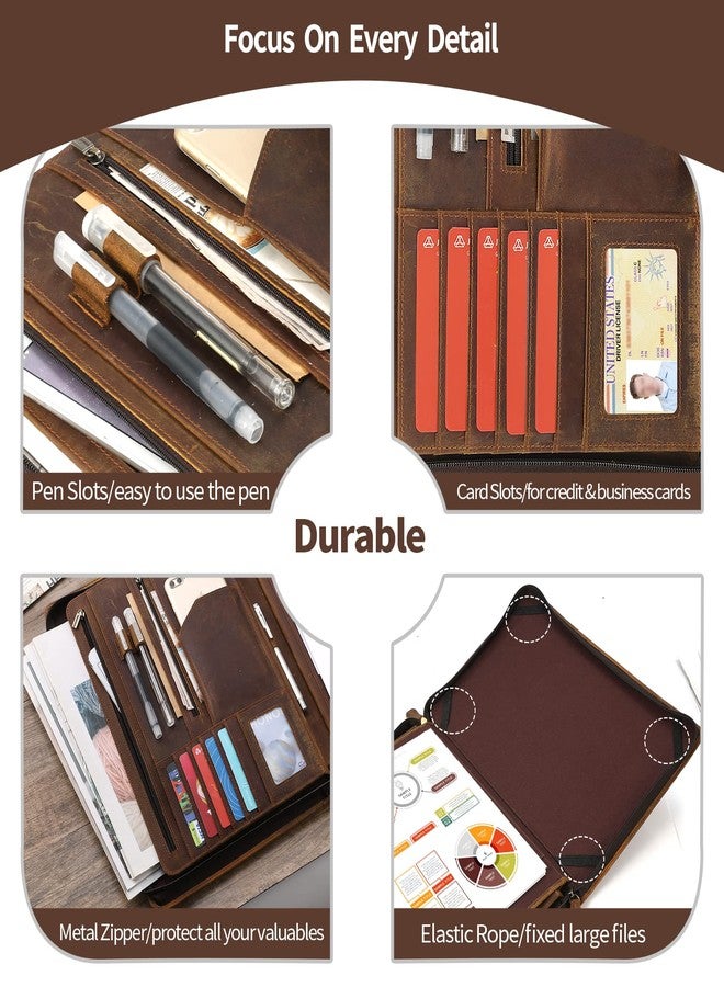 Ringsun Genuine Leather Portfolio Organizer for Men Women with Handle, Full Grain Leather Padfolio Folder with Zipper Business Resume Portfolio for 12.9" iPad, Brown, RS118 - Image 4