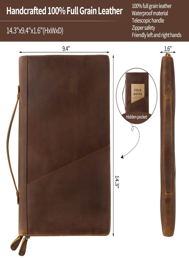 Ringsun Genuine Leather Portfolio Organizer for Men Women with Handle, Full Grain Leather Padfolio Folder with Zipper Business Resume Portfolio for 12.9" iPad, Brown, RS118 - Image 2
