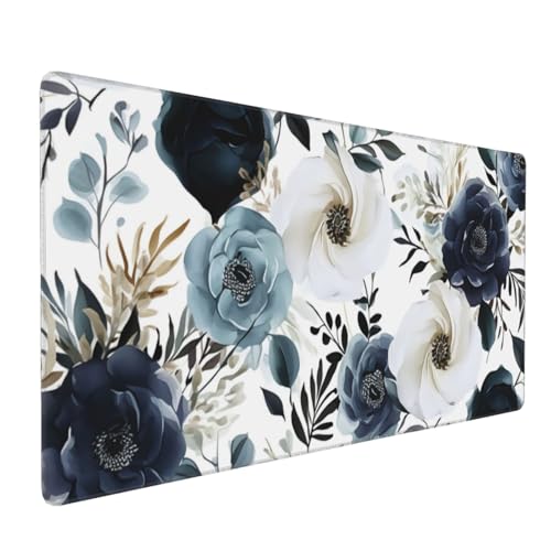 KOBWOPI 354 x 157 in XXL Large Mouse Pad for Desk Extended Keyboard Mouse Mat for Computer Office Big Laptop Mouse pad Gaming PcBoho Navy Blue Peony Florals - Image 1
