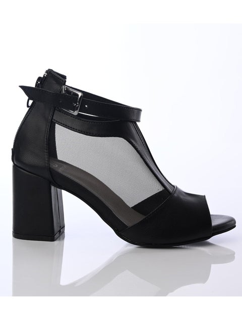 SN-505 Sandal Open Stylish Heel Leather - Black