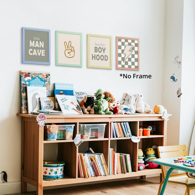 AEHIE Little Man Cave Retro Preppy Checkered Lightning Peace Sign Long Live Boyhood Poster Prints for Boy Teen Room Dorm Decor Preppy Decorations Prints Wall Art Unframed 4pcs 8x10inches Teen Boys Gifts - Image 3