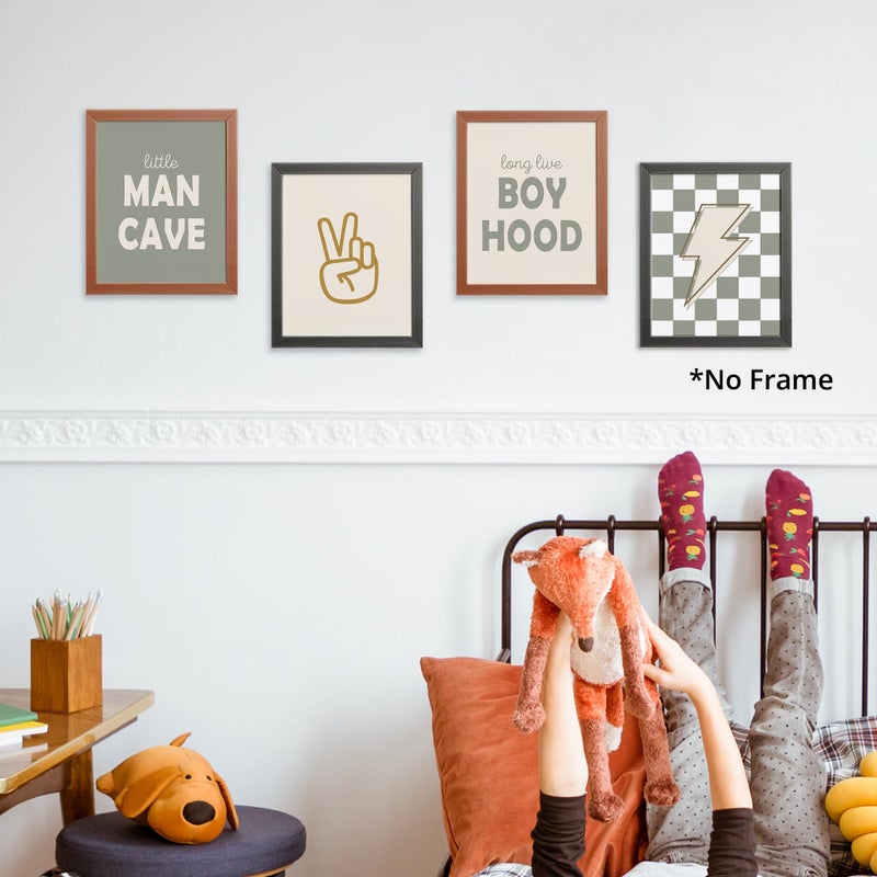 AEHIE Little Man Cave Retro Preppy Checkered Lightning Peace Sign Long Live Boyhood Poster Prints for Boy Teen Room Dorm Decor Preppy Decorations Prints Wall Art Unframed 4pcs 8x10inches Teen Boys Gifts - Image 2