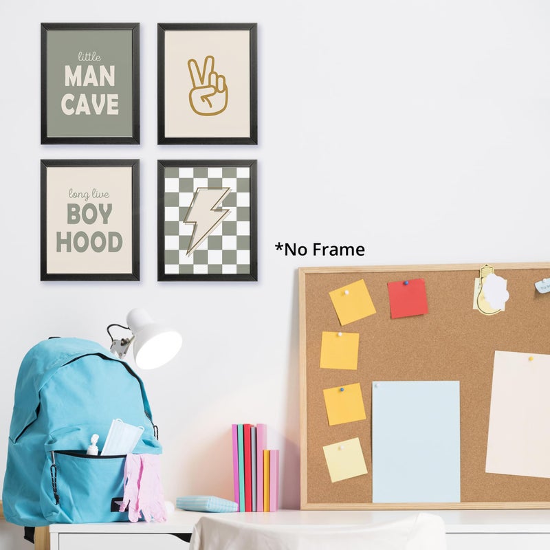AEHIE Little Man Cave Retro Preppy Checkered Lightning Peace Sign Long Live Boyhood Poster Prints for Boy Teen Room Dorm Decor Preppy Decorations Prints Wall Art Unframed 4pcs 8x10inches Teen Boys Gifts - Image 5