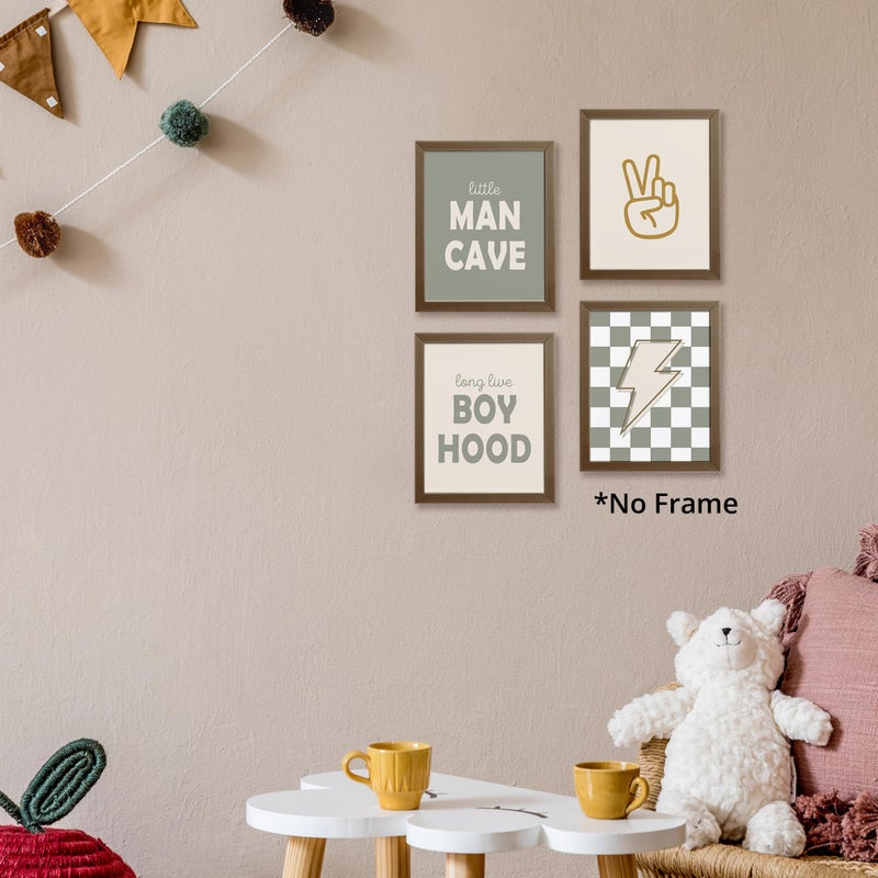 AEHIE Little Man Cave Retro Preppy Checkered Lightning Peace Sign Long Live Boyhood Poster Prints for Boy Teen Room Dorm Decor Preppy Decorations Prints Wall Art Unframed 4pcs 8x10inches Teen Boys Gifts - Image 4