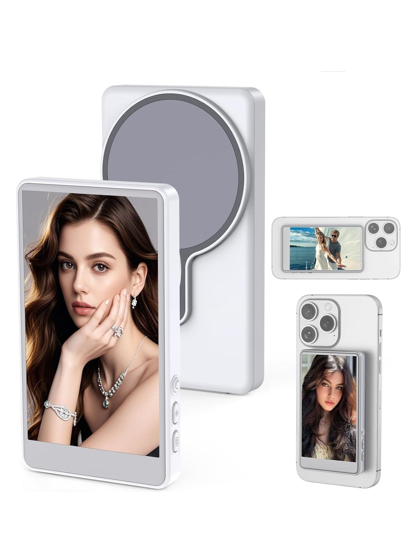Vlog Selfie Monitor Screen for Smartphone Rear Camera || 4-Inch Wireless Display with Magnetic Mount & Remote | Compatible with iPhone | Ideal for Vlogging, Live Streaming, Selfies & YouTube Content || Lightweight, Portable Monitor (White)