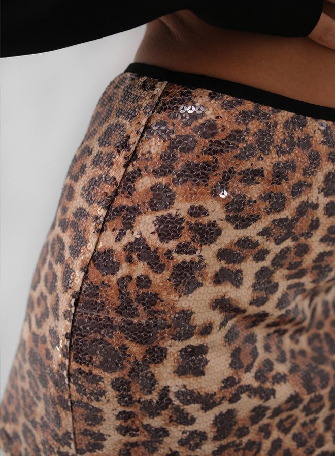 trendyol Multicolored Leopard Patterned Sequin Knit Skirt  - Image 5