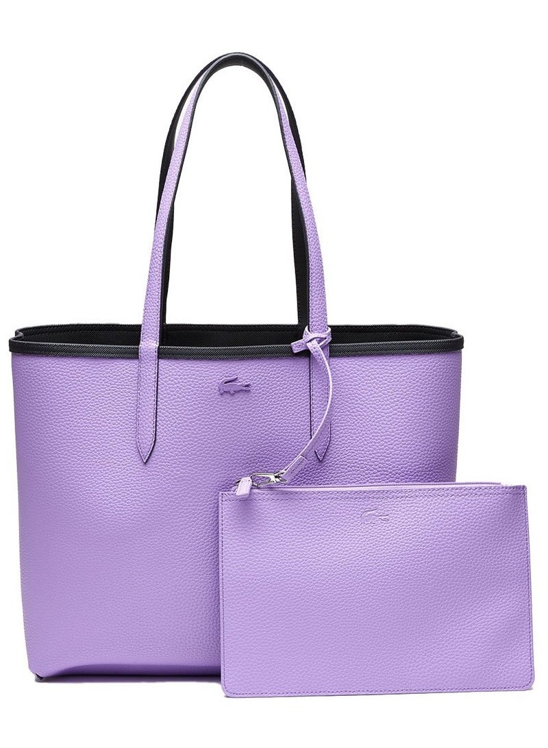 لاكوست حقيبة لاكوست النسائية ذات الوجهين ذات السعة الكبيرة، أنيقة ومتعددة الوظائف، باللونين الأسود والأرجواني - Image 4