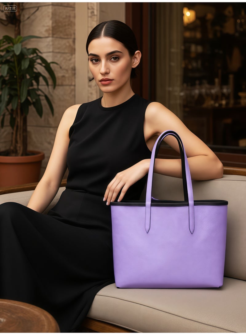 لاكوست حقيبة لاكوست النسائية ذات الوجهين ذات السعة الكبيرة، أنيقة ومتعددة الوظائف، باللونين الأسود والأرجواني - Image 2