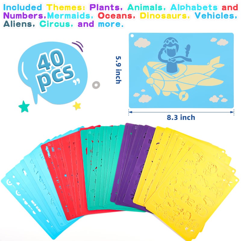 Kaemi 40pcs Plastic Drawing Stencils Set, Stencils for Kids with Over 400+ Different Patterns are The Gift for Boys and Girls - Image 2