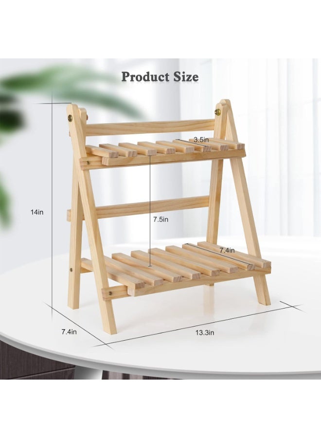 RATSAW 2-Step Desktop Storage Organizer Foldable 2 Tier Ladder Plant Stand Wood Display Shelf Decorative Storage Rack for Table Top - Image 2