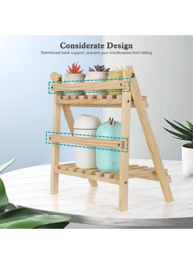 RATSAW 2-Step Desktop Storage Organizer Foldable 2 Tier Ladder Plant Stand Wood Display Shelf Decorative Storage Rack for Table Top - Image 4