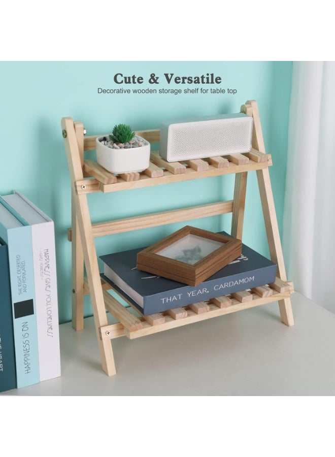 RATSAW 2-Step Desktop Storage Organizer Foldable 2 Tier Ladder Plant Stand Wood Display Shelf Decorative Storage Rack for Table Top - Image 5