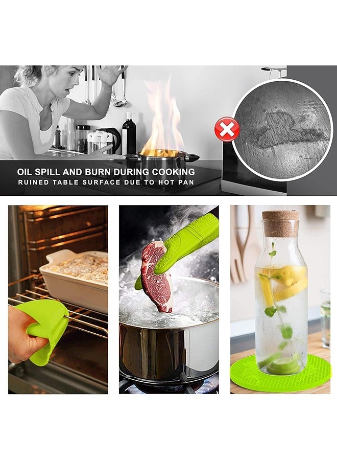 6pcs  Oven Mitts and Pot Holders Sets， Extra Long  Heat Resistant Silicone Oven Mittens with Mini Oven Gloves and Hot Pads Potholders for Kitchen Baking Cooking, Quilted Liner (Green)  - Image 3