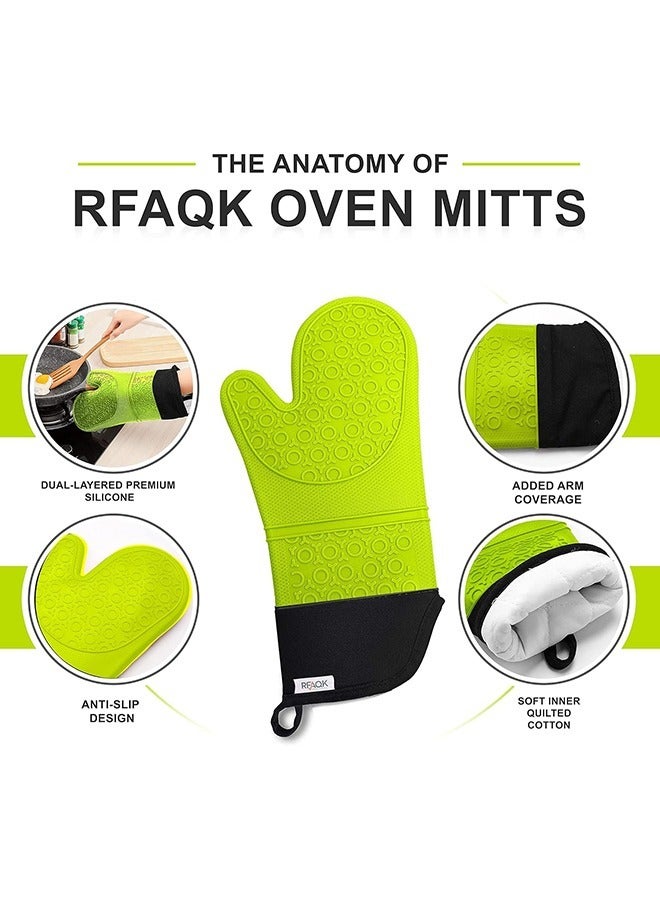 6pcs  Oven Mitts and Pot Holders Sets， Extra Long  Heat Resistant Silicone Oven Mittens with Mini Oven Gloves and Hot Pads Potholders for Kitchen Baking Cooking, Quilted Liner (Green)  - Image 4