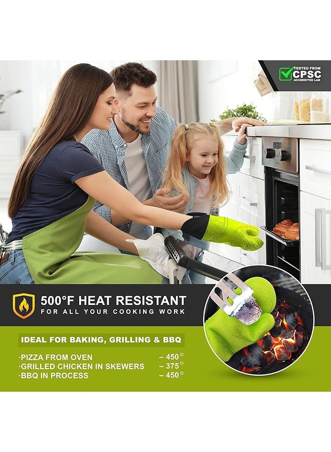 6pcs  Oven Mitts and Pot Holders Sets， Extra Long  Heat Resistant Silicone Oven Mittens with Mini Oven Gloves and Hot Pads Potholders for Kitchen Baking Cooking, Quilted Liner (Green)  - Image 2