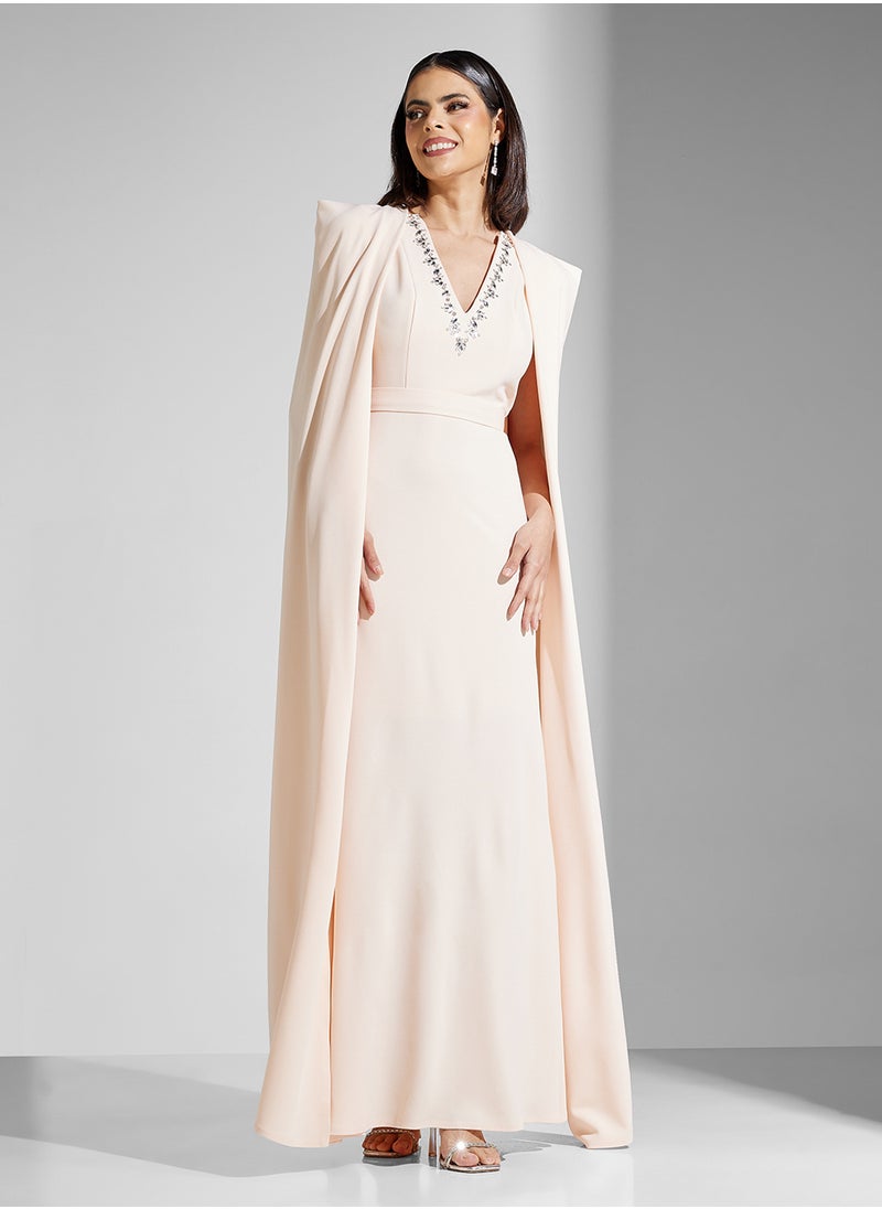 Jewel Embellished A Line Dress In Crepe With Cape Sleeves - pzsku/Z919E6873DA0D3A6F2286Z/45/_/1742369677/950555e7-9e27-443c-a703-8ae1750d4ebb