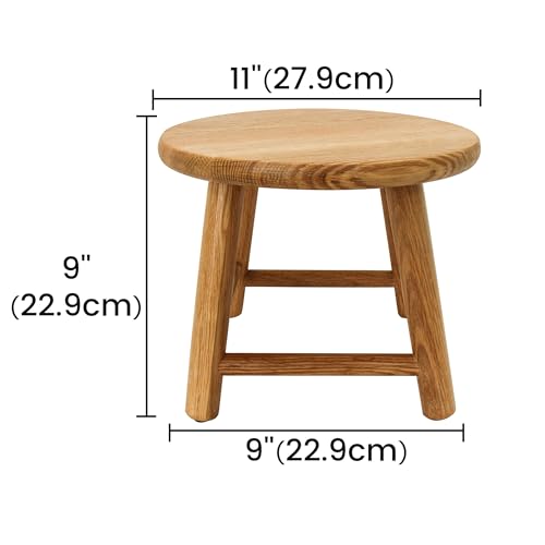 CONSDAN 9-Inch Round Step Stool for Adults & Kids, USA Grown Solid Oak Hardwood, Sturdy Small Foot Stool for Kitchen, Bedroom, Bathroom, Shoe Changing, Plant Stand, Fully Assembled (Natural) - Image 2