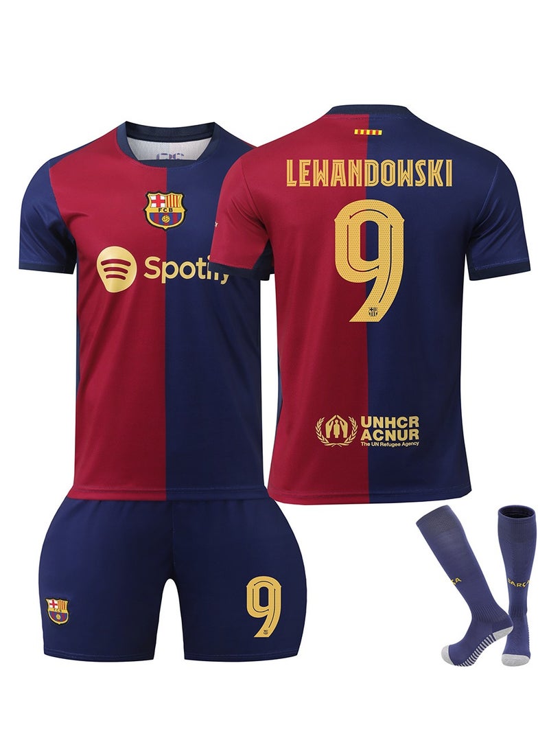 Barcelona 24-25 Home Kit Football Kits LEWANDOWSKI #9 Fans Football Jersey/Shorts Socks Gift Set Youth Sizes and Adult  - Image 1