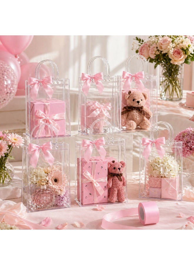 DIOTTI 15PCS Clear Plastic Gift Bags with Handles, Transparent PVC Gift Bags with Pink and White Ribbon, Reusable Waterproof Party Favor Bags for Festivals, Weddings, Baby Shower, Daily Use (15*20*7 CM) - Image 2