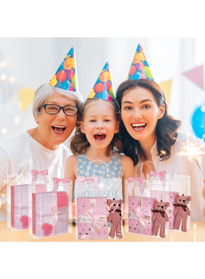 DIOTTI 15PCS Clear Plastic Gift Bags with Handles, Transparent PVC Gift Bags with Pink and White Ribbon, Reusable Waterproof Party Favor Bags for Festivals, Weddings, Baby Shower, Daily Use (15*20*7 CM) - Image 3