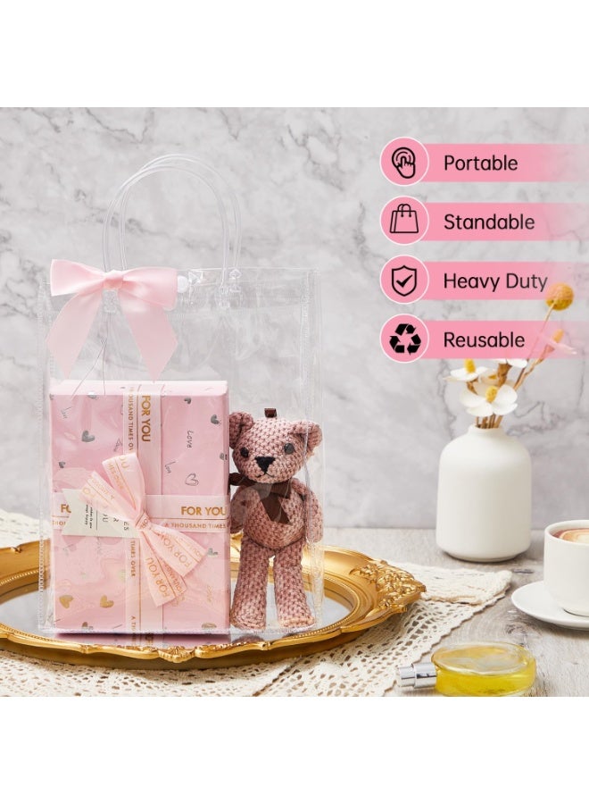 DIOTTI 15PCS Clear Plastic Gift Bags with Handles, Transparent PVC Gift Bags with Pink and White Ribbon, Reusable Waterproof Party Favor Bags for Festivals, Weddings, Baby Shower, Daily Use (15*20*7 CM) - Image 4
