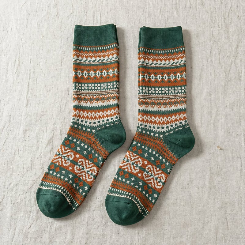 Women Vintage Ethnic Socks Cotton Blend Warm Mid Crew Fall Winter 6 Pairs - Image 5