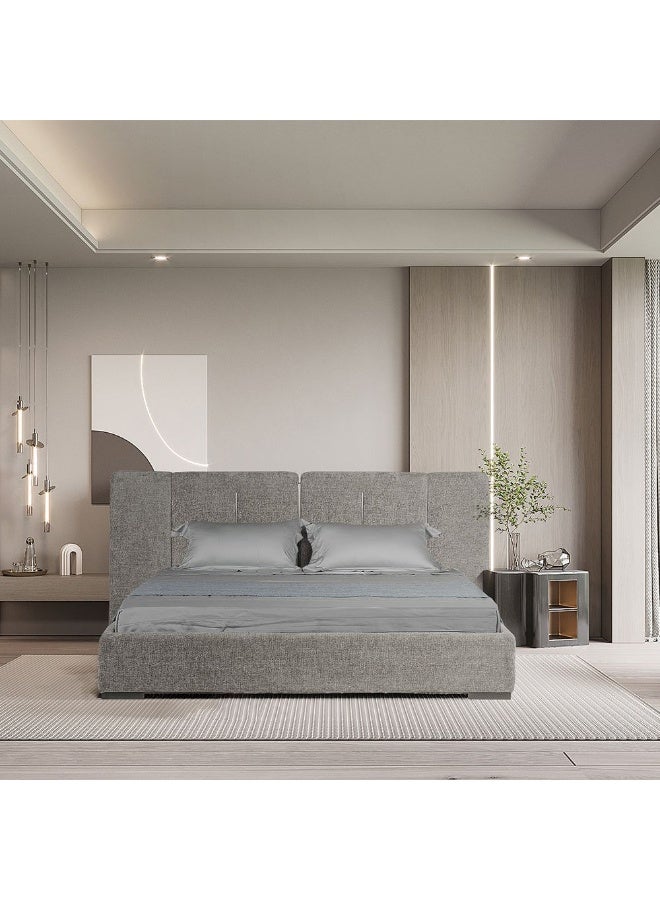 DANUBE HOME سرير كينج مبطن براكستون 180x200 مع تخزين هيدروليكي ورأس سرير قابل للطي - تصميم أنيق باللون الرمادي/التيتانيوم، خشب وقماش متين، مثالي لغرف النوم الحديثة - L290xW221xH140cm - Image 1