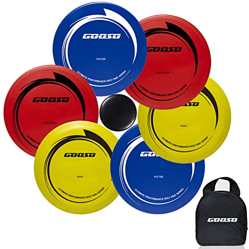 GOOSO Disc Golf Set - Driver, Mid-Range and Putter Discs with Disc Golf Bag for Outdoor and Backyard, Comfortable Plastic, 6 Pack - Image 1