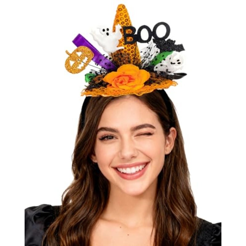 Halloween Witch Hat Headband Ghost Boo Fascinator for Women Pumpkin Headband Halloween Hats Cosplay Accessory Adults - Image 4