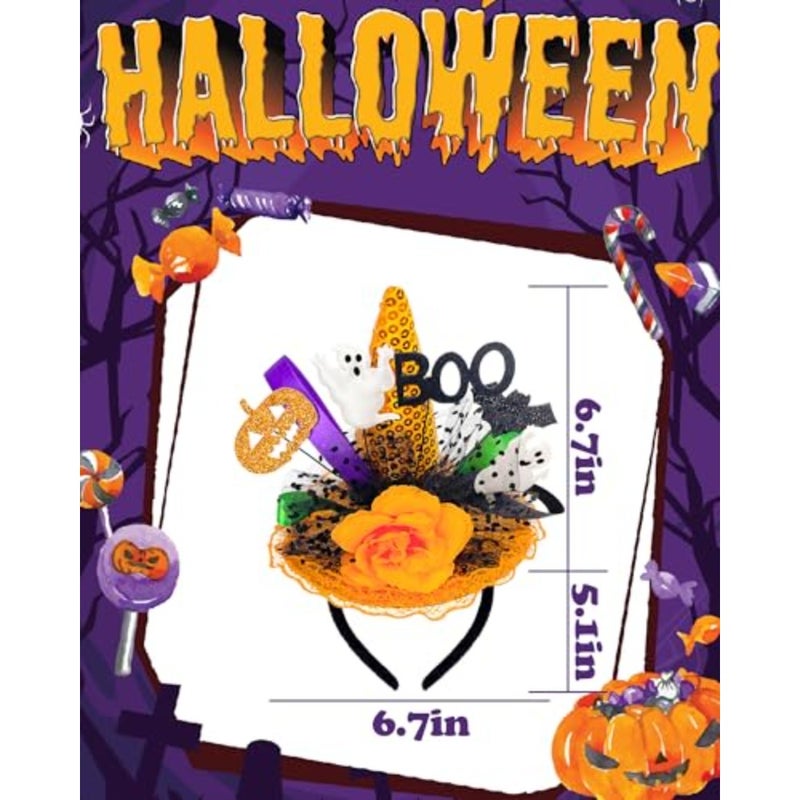 Halloween Witch Hat Headband Ghost Boo Fascinator for Women Pumpkin Headband Halloween Hats Cosplay Accessory Adults - Image 5