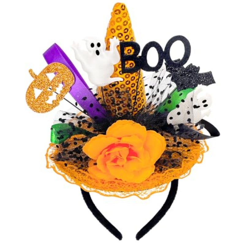 Halloween Witch Hat Headband Ghost Boo Fascinator for Women Pumpkin Headband Halloween Hats Cosplay Accessory Adults - Image 2