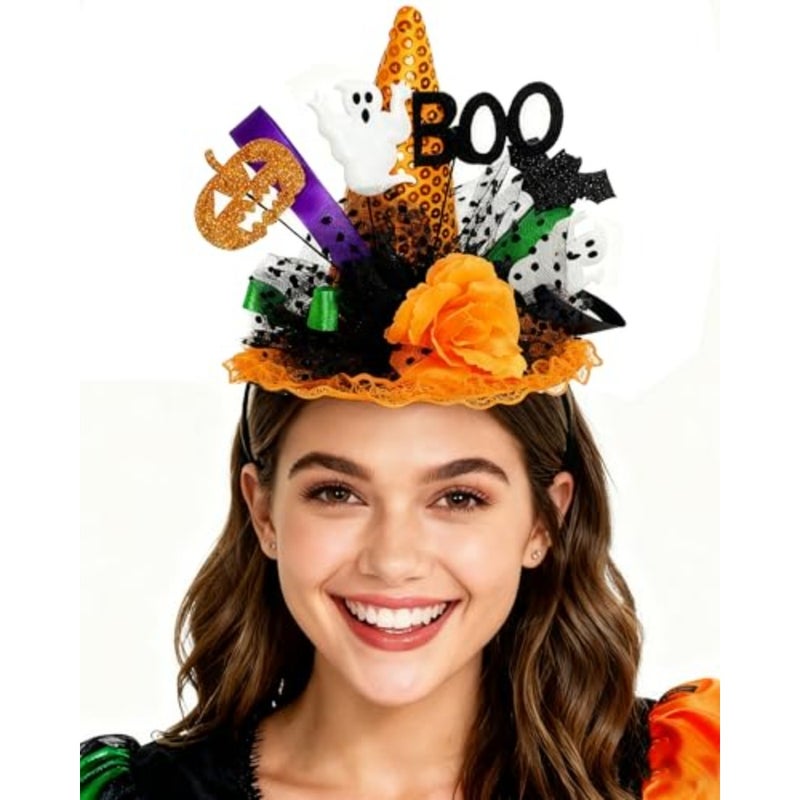Halloween Witch Hat Headband Ghost Boo Fascinator for Women Pumpkin Headband Halloween Hats Cosplay Accessory Adults - Image 1