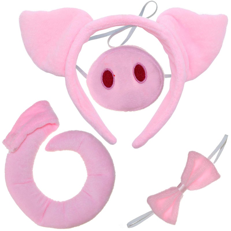 Skeleteen Pig Costume Accessories Set - Fuzzy Pink Pig Ears Headband, Bowtie, Snout and Tail Accessory Kit for Piglet Costumes for Toddlers and Kids - Image 1