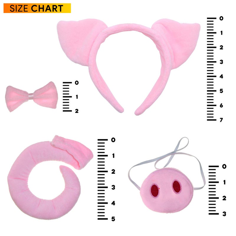 Skeleteen Pig Costume Accessories Set - Fuzzy Pink Pig Ears Headband, Bowtie, Snout and Tail Accessory Kit for Piglet Costumes for Toddlers and Kids - Image 5