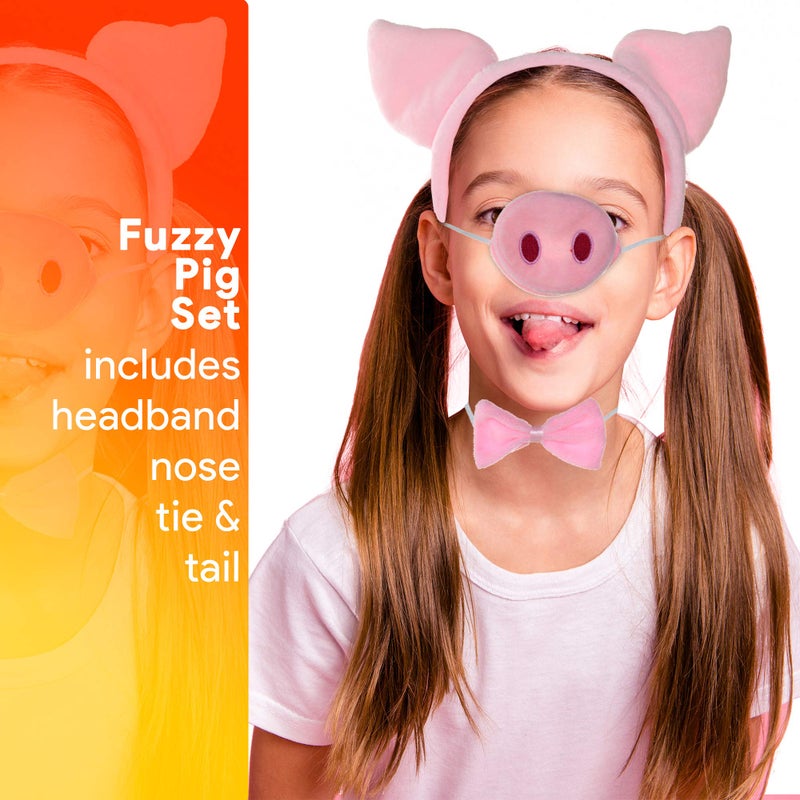 Skeleteen Pig Costume Accessories Set - Fuzzy Pink Pig Ears Headband, Bowtie, Snout and Tail Accessory Kit for Piglet Costumes for Toddlers and Kids - Image 2