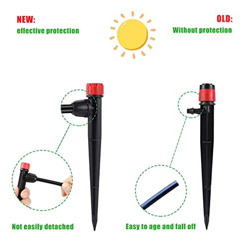 FULAIERGD Drip Irrigation Emitters Adjustable 360 Degree Drip Emitters on 5" with Stake for 1/4" Drip Irrigation Tubing,Irrigation Drippers Ideal for (4-7mm) Garden House Watering System. (25pcs-Red Drip) - Image 2