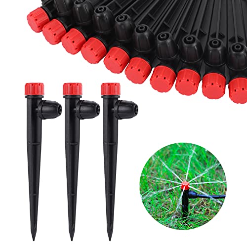 FULAIERGD Drip Irrigation Emitters Adjustable 360 Degree Drip Emitters on 5" with Stake for 1/4" Drip Irrigation Tubing,Irrigation Drippers Ideal for (4-7mm) Garden House Watering System. (25pcs-Red Drip) - Image 1