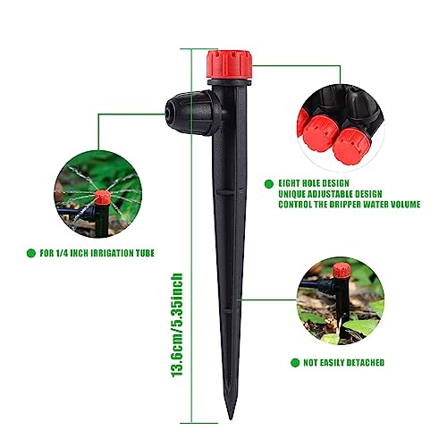 FULAIERGD Drip Irrigation Emitters Adjustable 360 Degree Drip Emitters on 5" with Stake for 1/4" Drip Irrigation Tubing,Irrigation Drippers Ideal for (4-7mm) Garden House Watering System. (25pcs-Red Drip) - Image 3