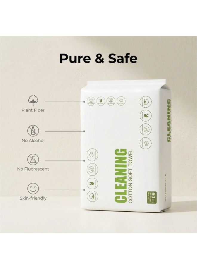 منشفة وجه قابلة للاستخدام مرة واحدة، مناديل ناعمة وجافة، خالية من الوبر، للاستخدام الجاف والرطب للبشرة الحساسة، 120 قطعة من مناديل القطن للوجه، لإزالة المكياج وتنظيف الأسطح (2 عبوة) - Image 2
