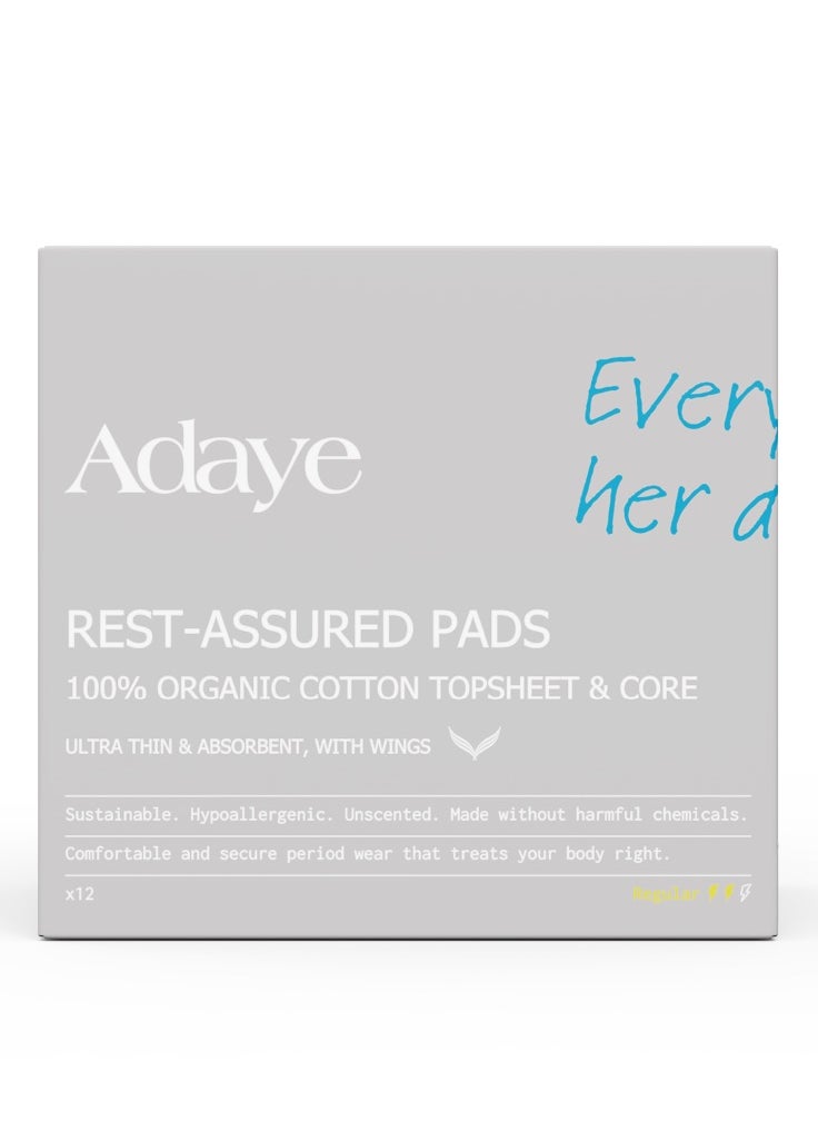 Adaye - Organic Pads for Women | 100% Organic Cotton Pads with Wings | Ultra-Thin, Hypoallergenic, Toxin-Free, Unscented Sanitary Pads | Sustainable & Plastic-Free (Pack of 12) - Image 1