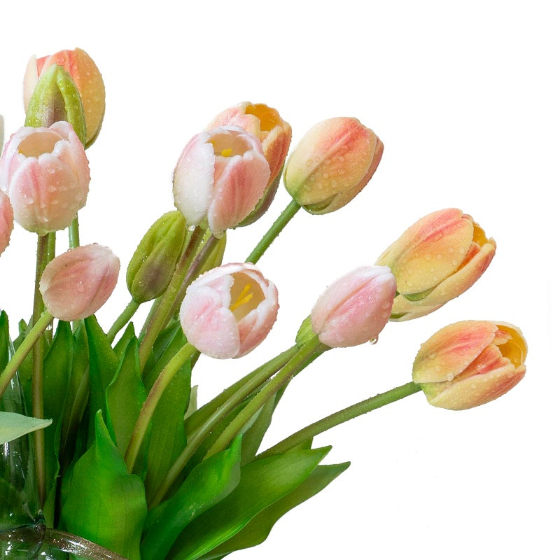 DUYONE 40pcs Artificial Tulips Flowers, Latex Bouquet, Fake Tulips for Office Wedding Party Home Kitchen Garden Decoration-B Champagne - Image 5