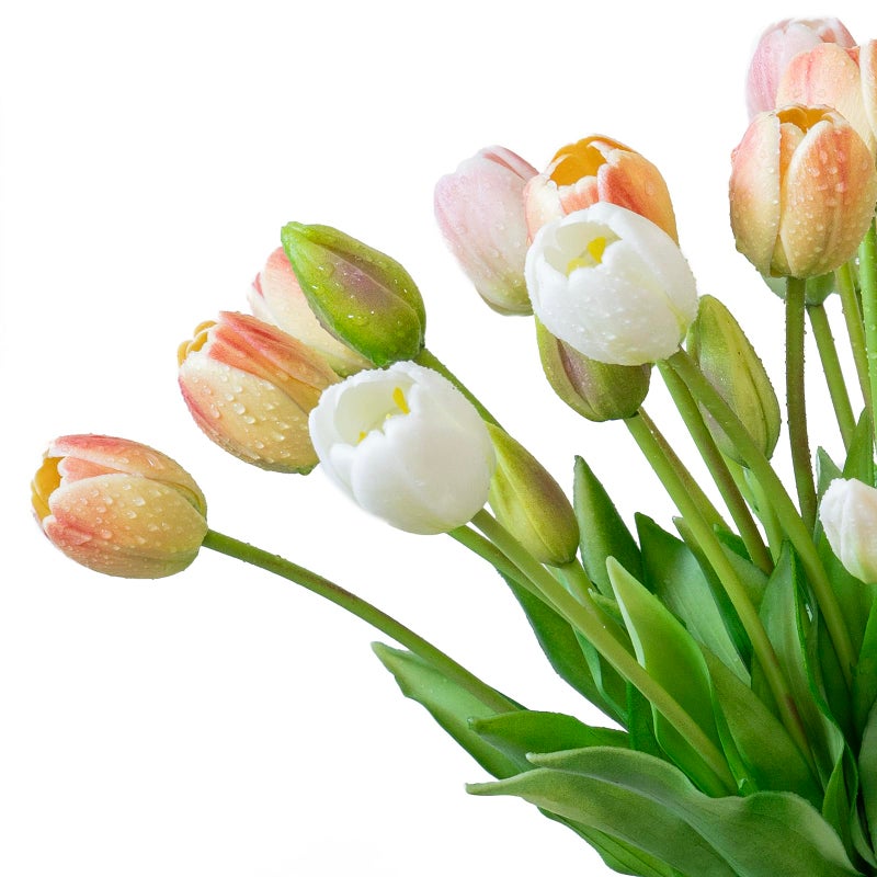 DUYONE 40pcs Artificial Tulips Flowers, Latex Bouquet, Fake Tulips for Office Wedding Party Home Kitchen Garden Decoration-B Champagne - Image 3