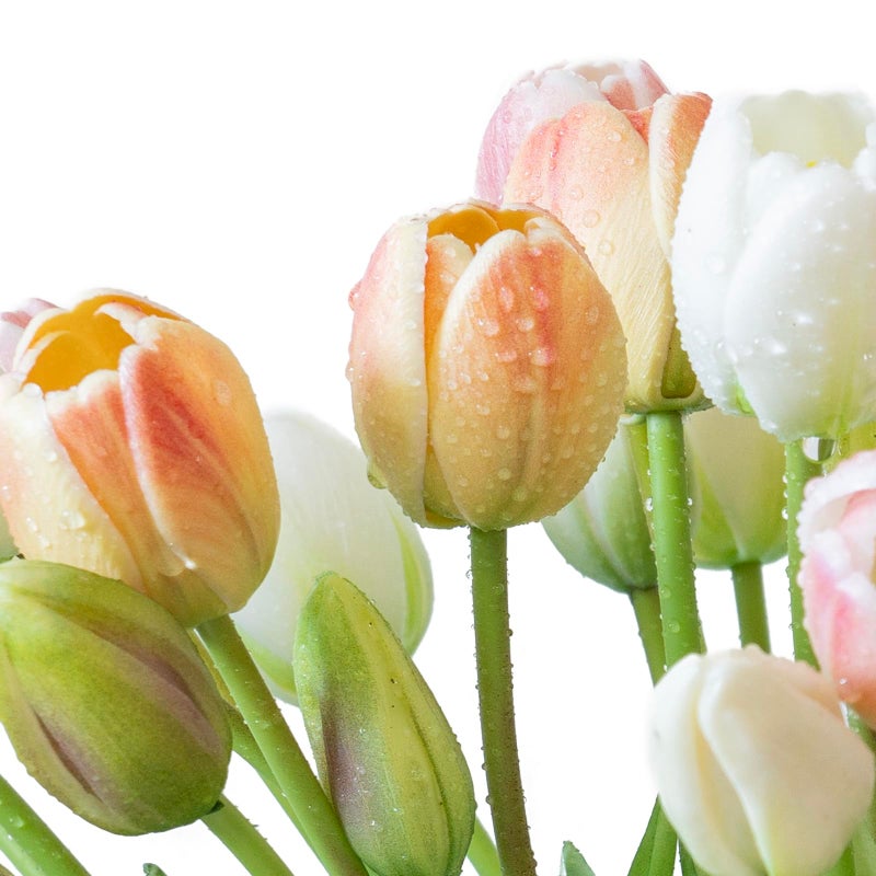 DUYONE 40pcs Artificial Tulips Flowers, Latex Bouquet, Fake Tulips for Office Wedding Party Home Kitchen Garden Decoration-B Champagne - Image 4