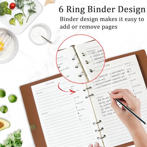 leeveel Blank Recipe Book to Write in Your Own Recipes, 5.6 X 8.2 Recipe Ring Binder with PU Leather Cover, Recipe Journal with 160 Recipes (red) - Image 5